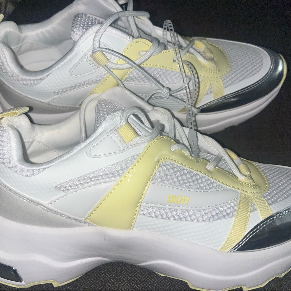 DKNY White and Pale Yellow Athletic Shoes